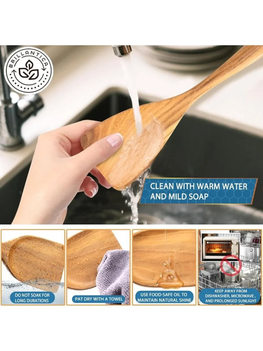9-Piece Wooden Kitchen Utensil Set with Holder & Stainless Steel Measuring
